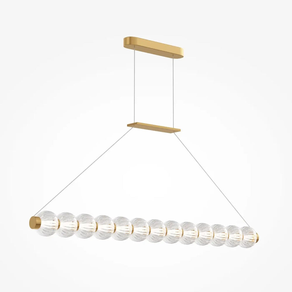 Suspension amulet linéaire en métal doré avec verre strié et perles en verre clair pour salle à manger moderne