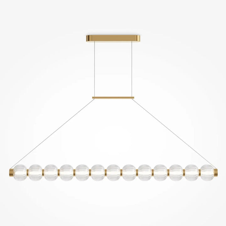 Suspension amulet linéaire avec cadre doré moderne et verre strié en orbes facettées pour salle à manger