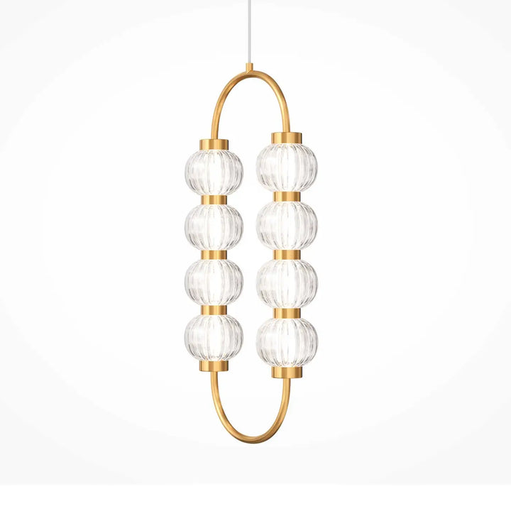 Pendant light amulet ovale gold-toned with six clear faceted verre strié glass orbs in two vertical columns suspension amulet ovale