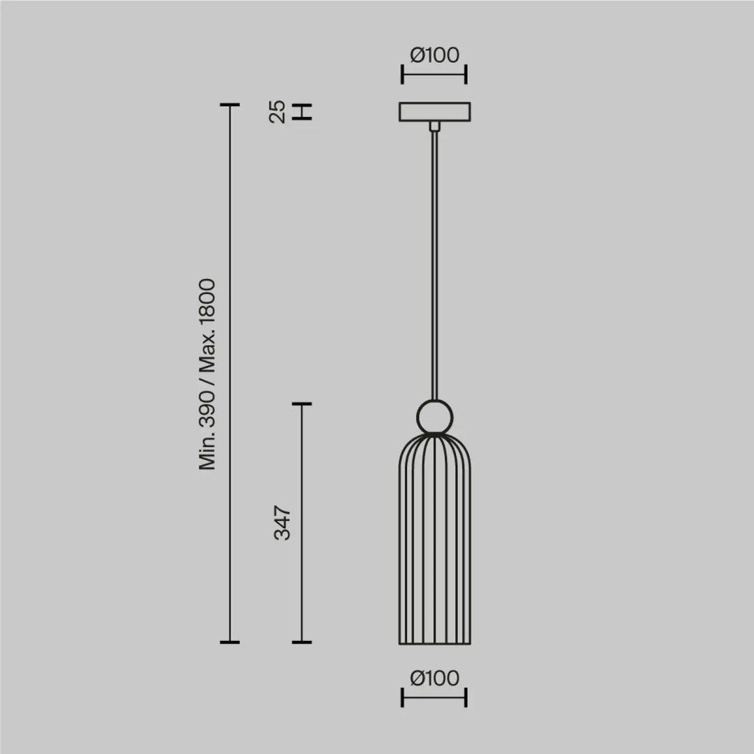 Suspension luminaire antic avec abat-jour étroit en verre strié et monture dorée en cage cylindrique élégante