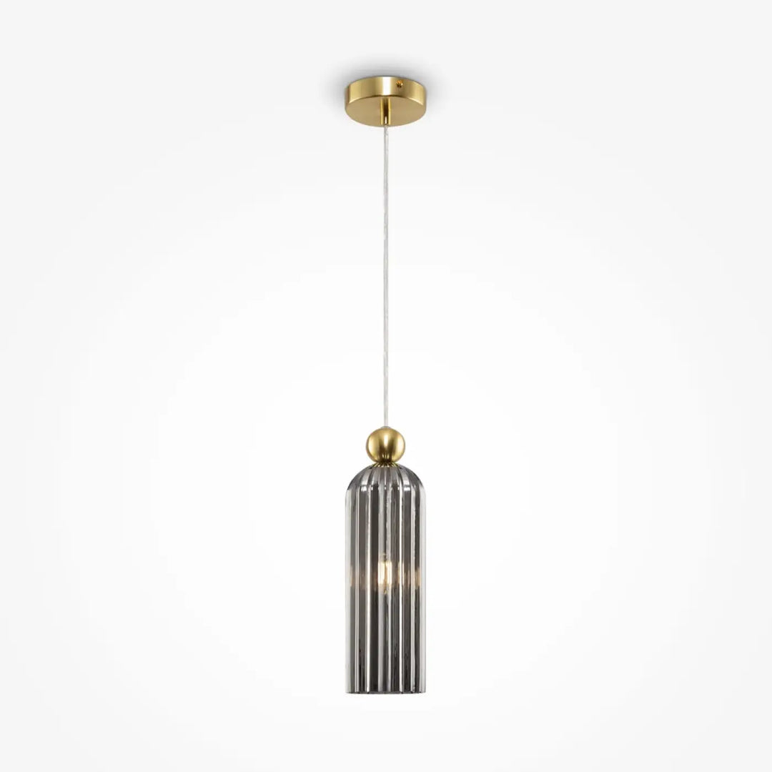 Suspension luminaire antic fine avec abat-jour étroit en verre strié et monture dorée élégante