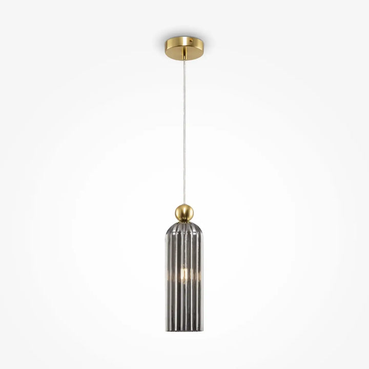 Suspension luminaire antic fine avec abat-jour étroit en verre strié et monture dorée élégante