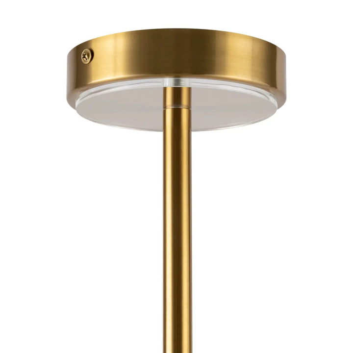 Suspension luminaire arco en finition laiton avec tige cylindrique élégante et base circulaire en métal doré