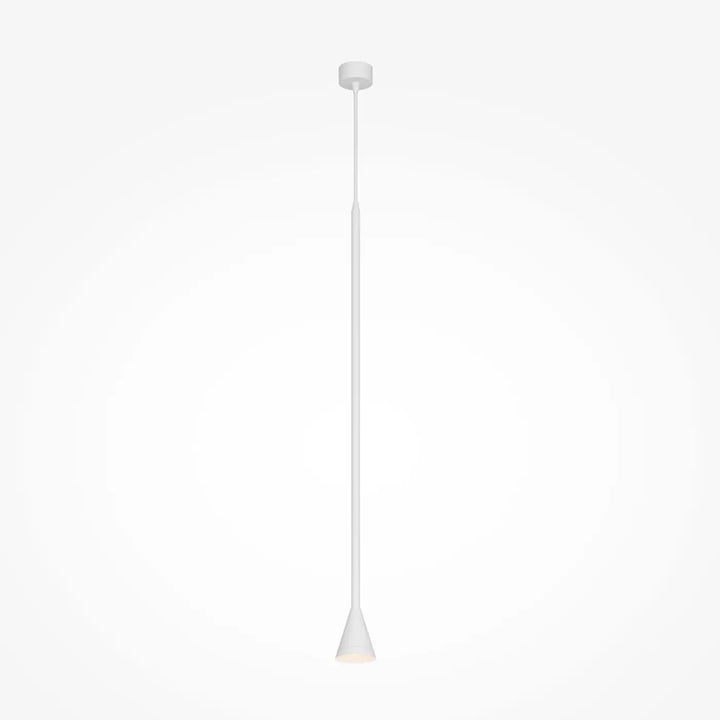 Suspension luminaire arrow blanc minimaliste avec abat-jour conique au-dessus d’un îlot avec culot gu10