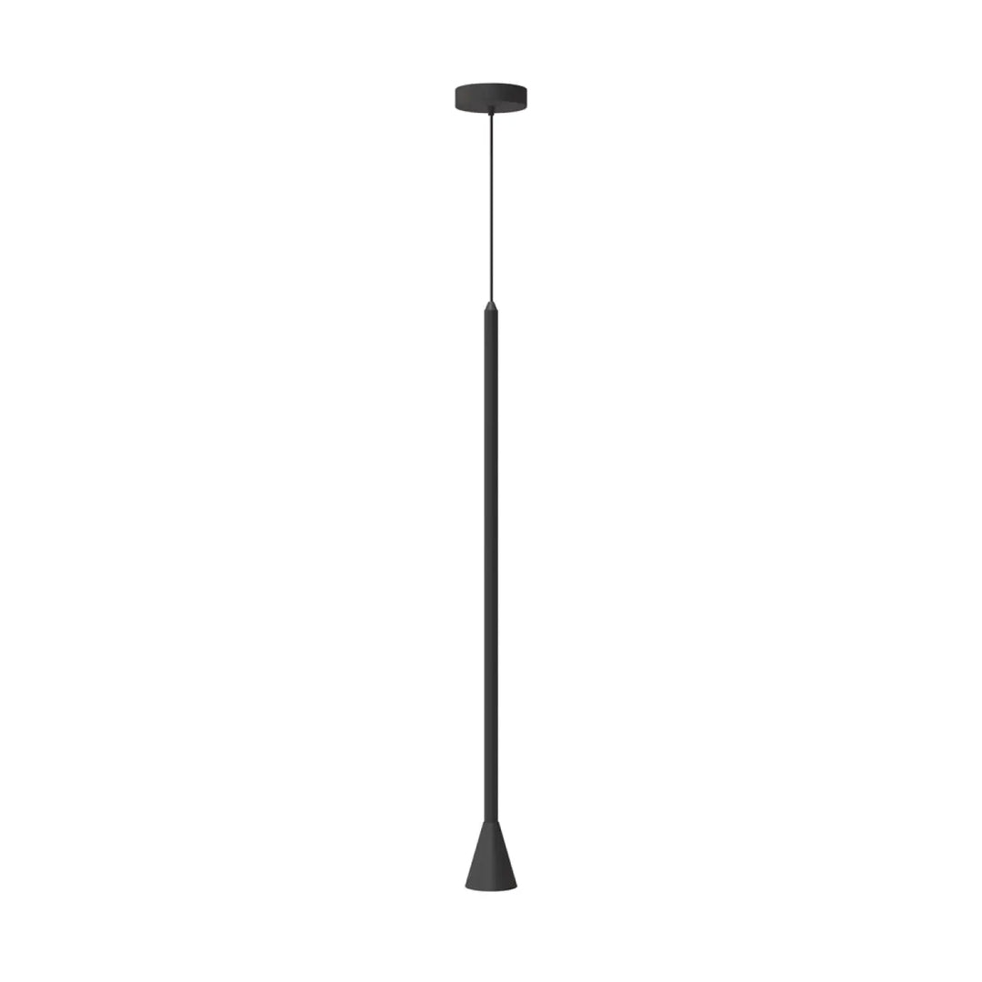 Suspension luminaire arrow noir minimaliste au-dessus d’un îlot avec culot gu10 en tige cylindrique élégante