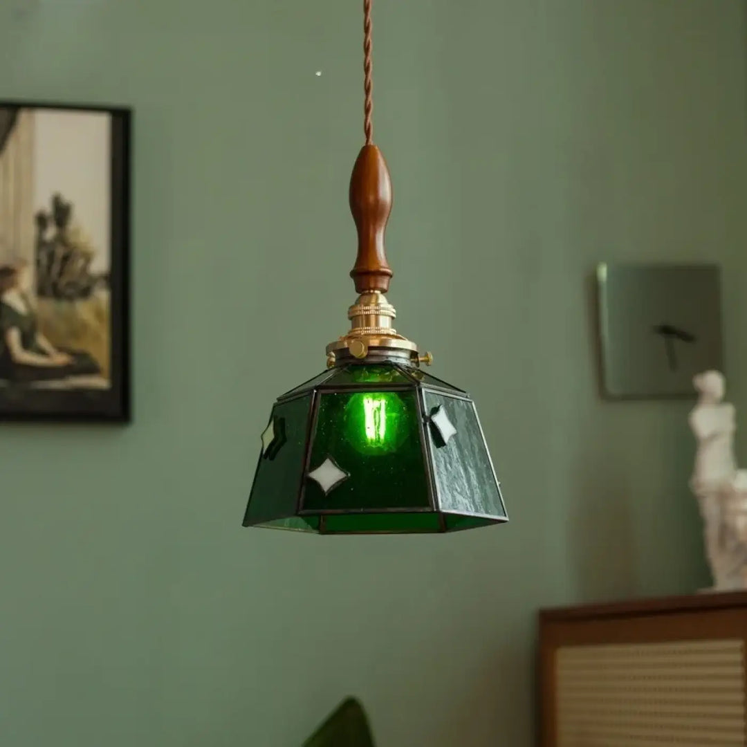 Suspension art déco verre vert cuivre design industriel chic