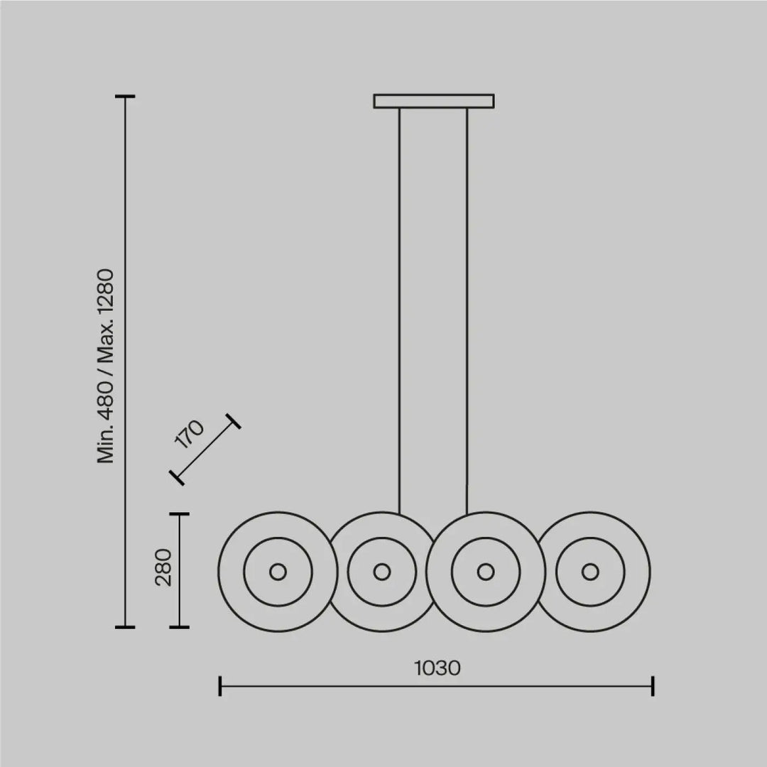 Suspension aster moderne minimaliste à quatre cercles concentriques en verre ambré avec monture dorée pour intérieur élégant