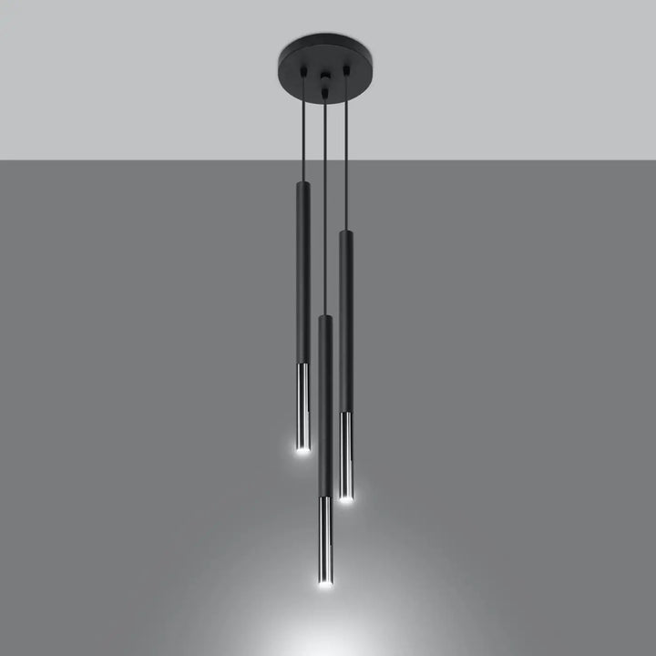Suspension Mozaica noire à embout chromé, allumée