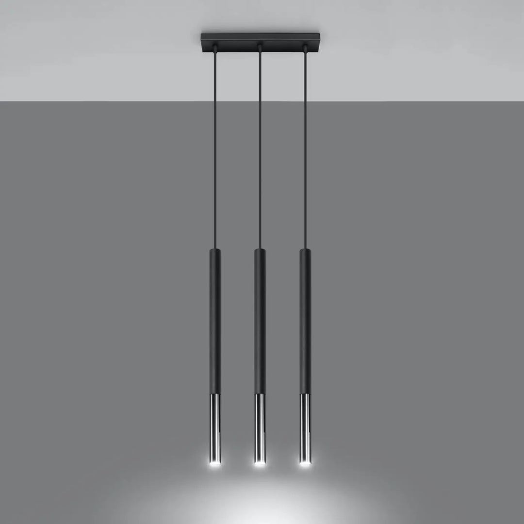 Suspension Mozaica noire à embout chromé, allumée