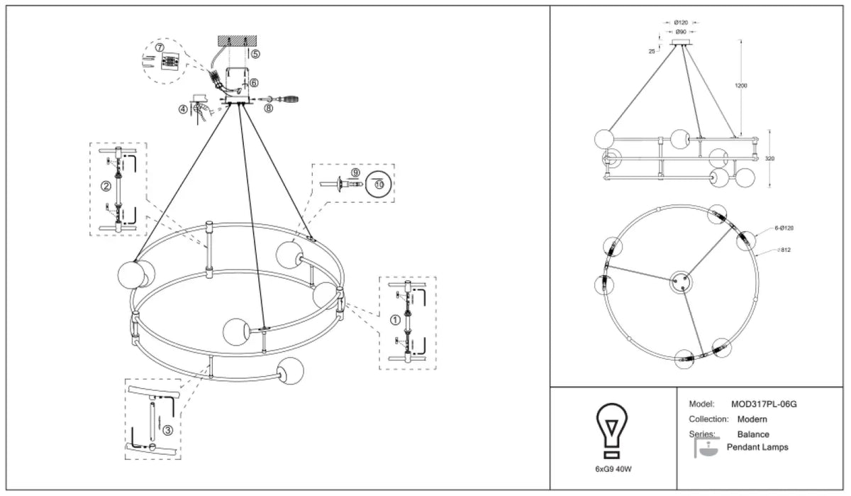 Schéma d'installation du luminaire
