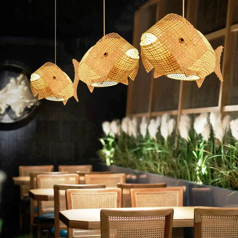 Nordic Modern Pendant Lights Creative Fish Art Bamboo Light Fixture LED Living Room Decor Hanging Lamps Kitchen