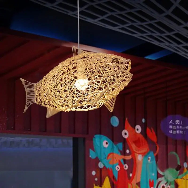 Nordic Modern Pendant Lights Creative Fish Art Bamboo Light Fixture LED Living Room Decor Hanging Lamps Kitchen