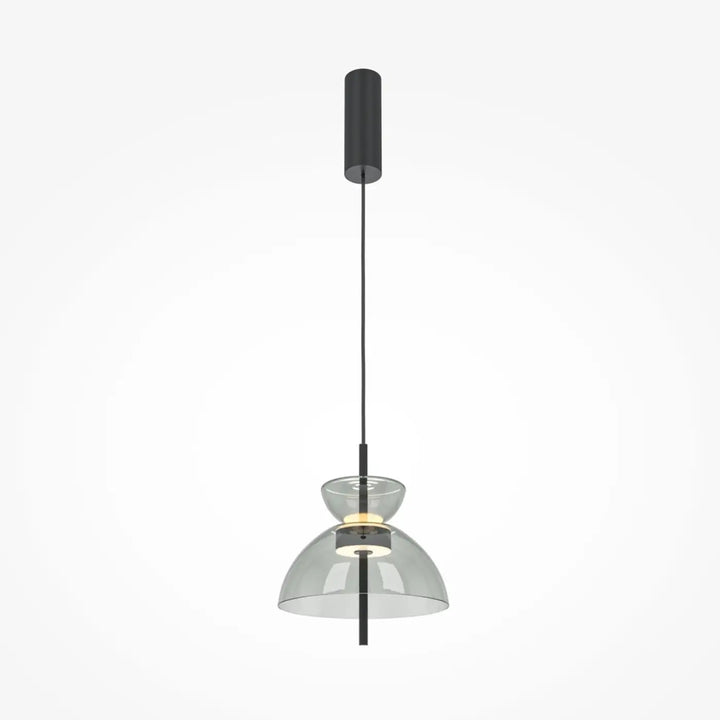 Suspension bangkok en métal noir avec verre transparent empilé et abat-jour cylindrique moderne suspendu
