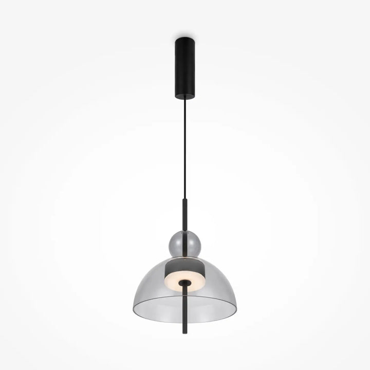 Suspension bangkok en métal noir avec verre transparent fumé et accents sphériques pour éclairage moderne