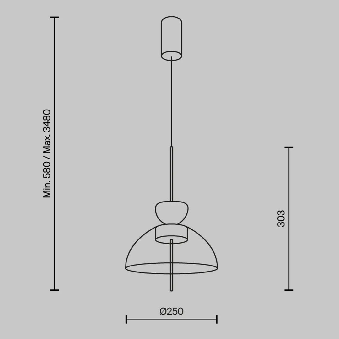 Suspension bangkok en métal noir avec design géométrique minimaliste et éléments cylindriques et dôme empilés