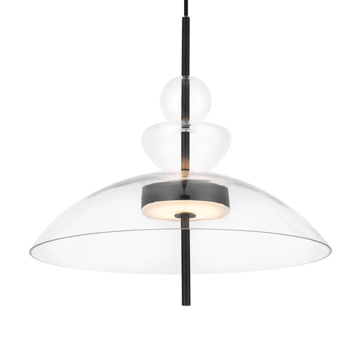 Suspension bangkok en métal noir avec verre transparent sphères empilées et base circulaire lumineuse moderne