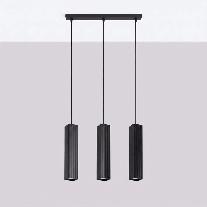 Suspension Rayo noire en ligne à 3 tubes cannelés, éteinte