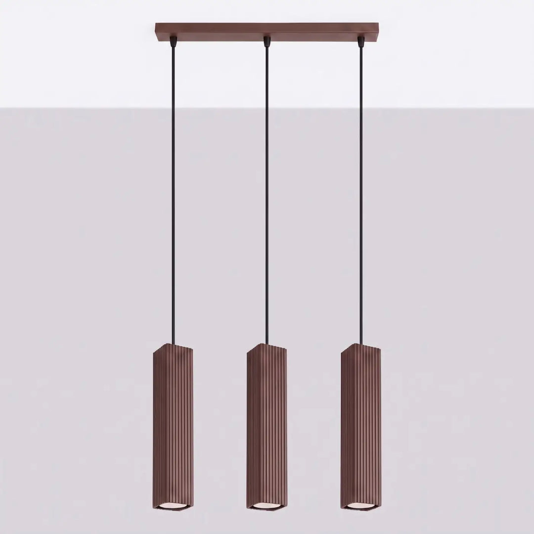 Suspension Rayo marron en ligne à 3 tubes cannelés, éteinte