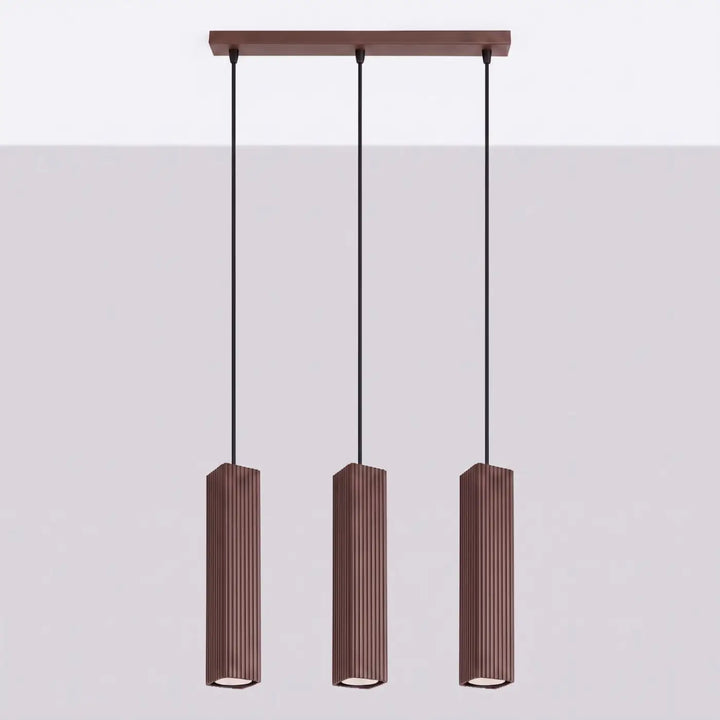 Suspension Rayo marron en ligne à 3 tubes cannelés, éteinte