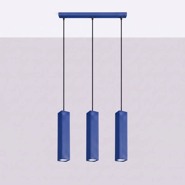 Suspension Rayo outremer en ligne à 3 tubes cannelés, éteinte