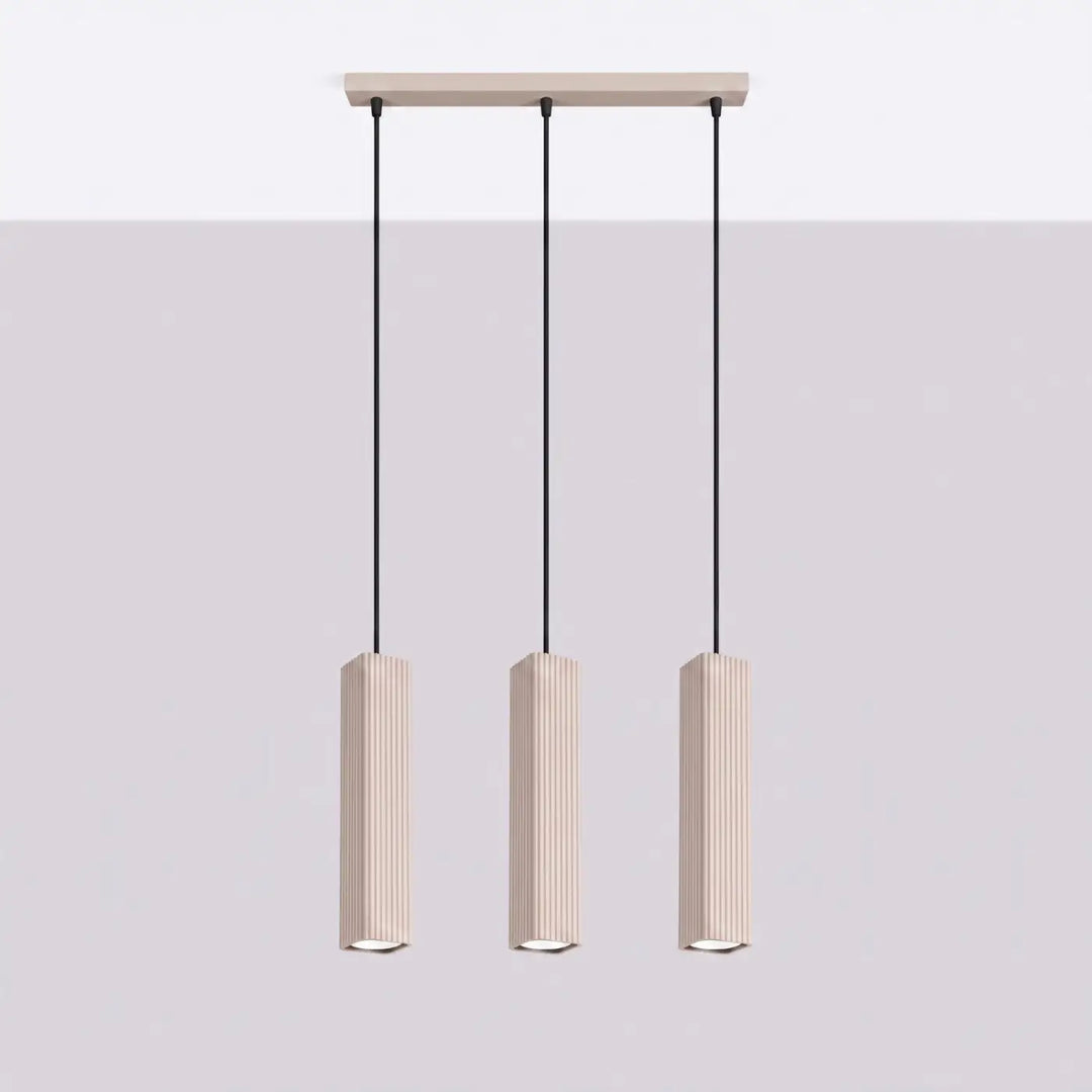 Suspension Rayo taupe en ligne à 3 tubes cannelés, éteinte