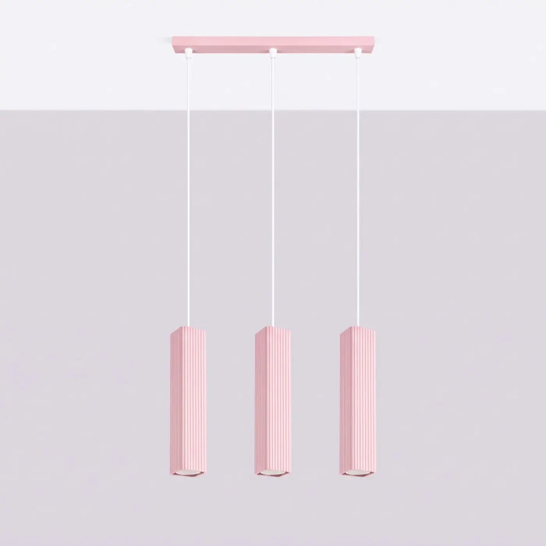 Suspension Rayo rose en ligne à 3 tubes cannelés, éteinte