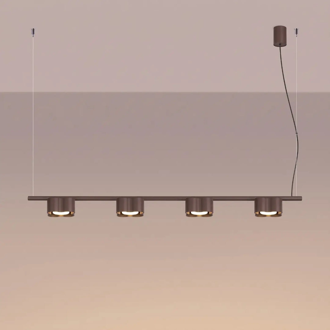 Suspension Ovio marron en aluminium, allumée