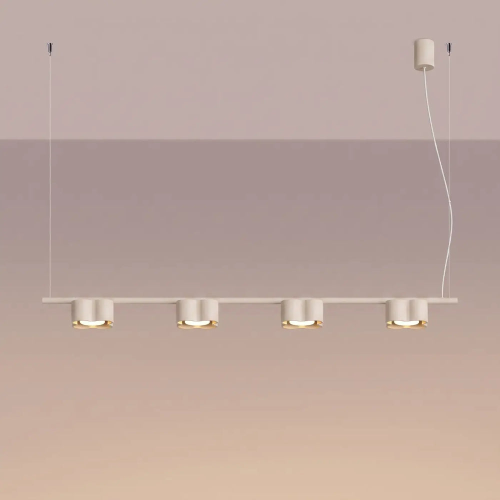 Suspension Ovio beige en aluminium, allumée