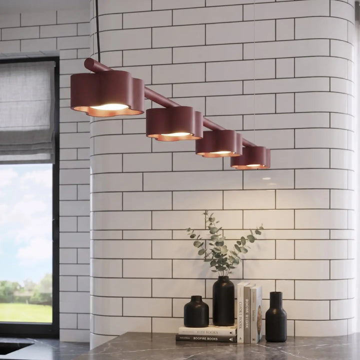 Suspension Ovio bordeaux en aluminium, allumée