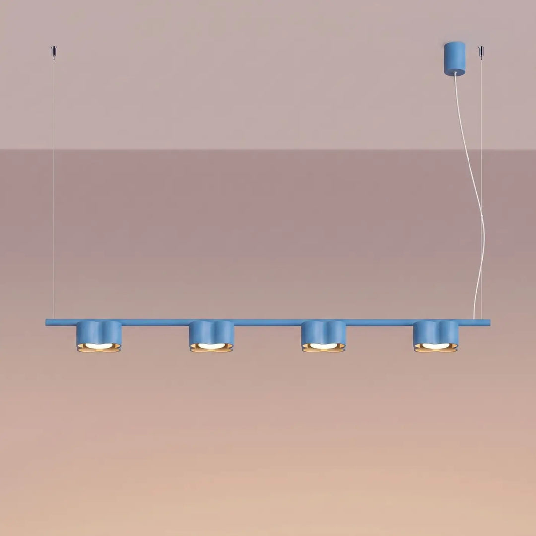 Suspension Ovio bleu azur en aluminium, allumée