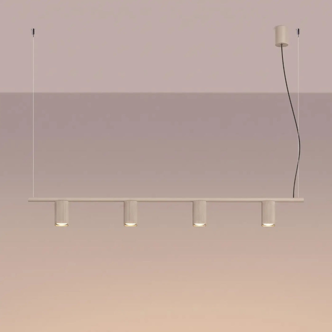 Suspension Rayo taupe en aluminium, allumée
