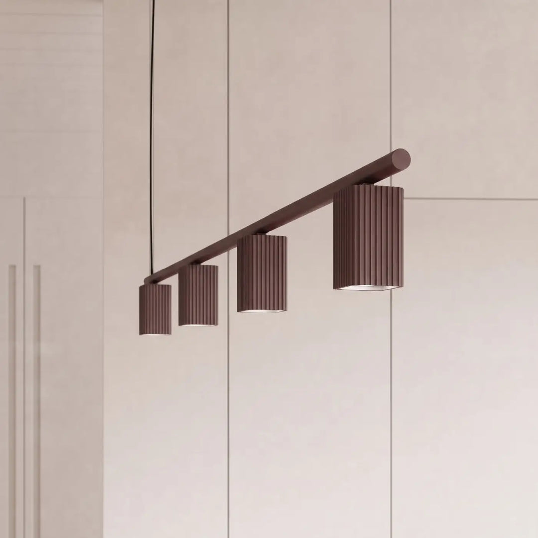 Suspension Rayo marron en aluminium, allumée