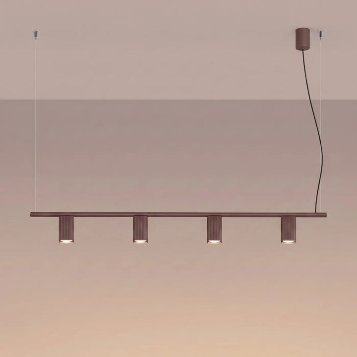 Suspension Rayo marron en aluminium, allumée