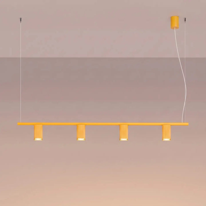 Suspension Rayo jaune en aluminium, allumée