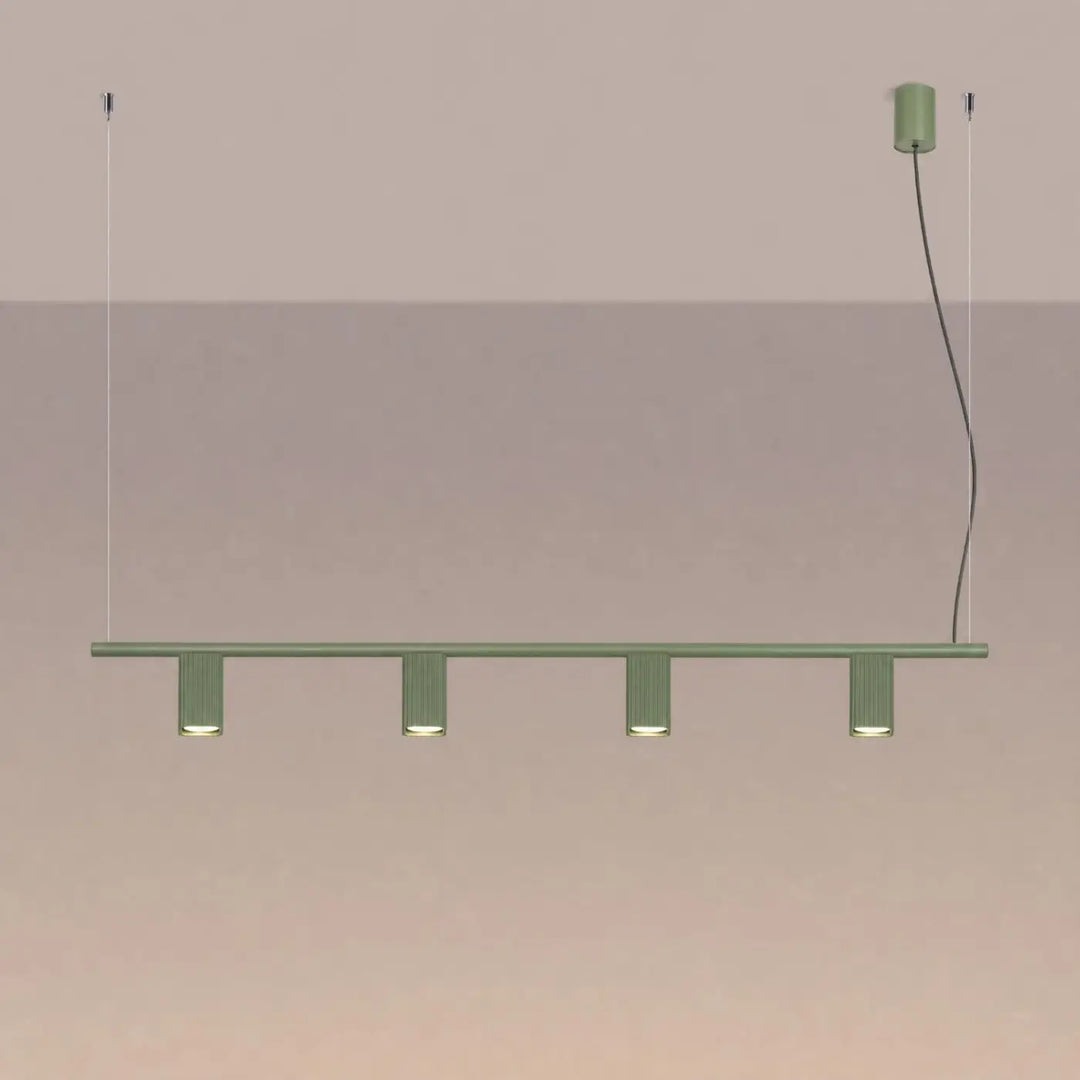 Suspension Rayo vert olive en aluminium, allumée