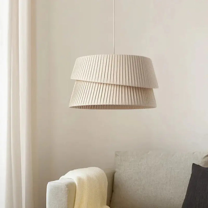 Suspension Beige Plissée Double Abat-Jour Tissu Moderne

