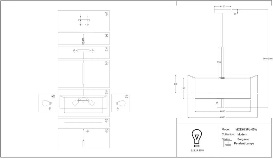 Suspension luminaire bergamo en tissu blanc avec deux sources lumineuses intégrées pour une lumière douce en salle à manger