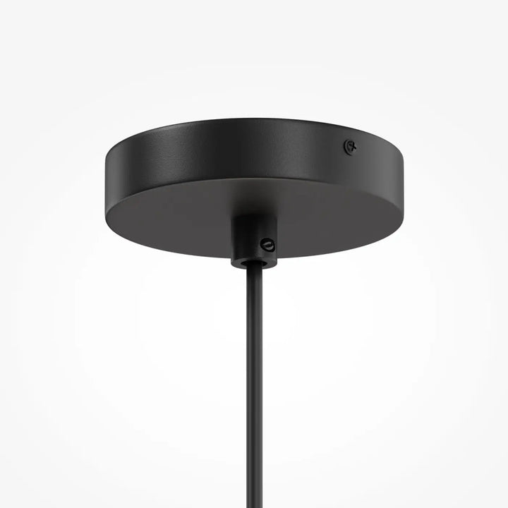 Suspension luminaire bergamo noir mat avec base circulaire et tige fine pour lumière douce dans salle à manger tissu blanc
