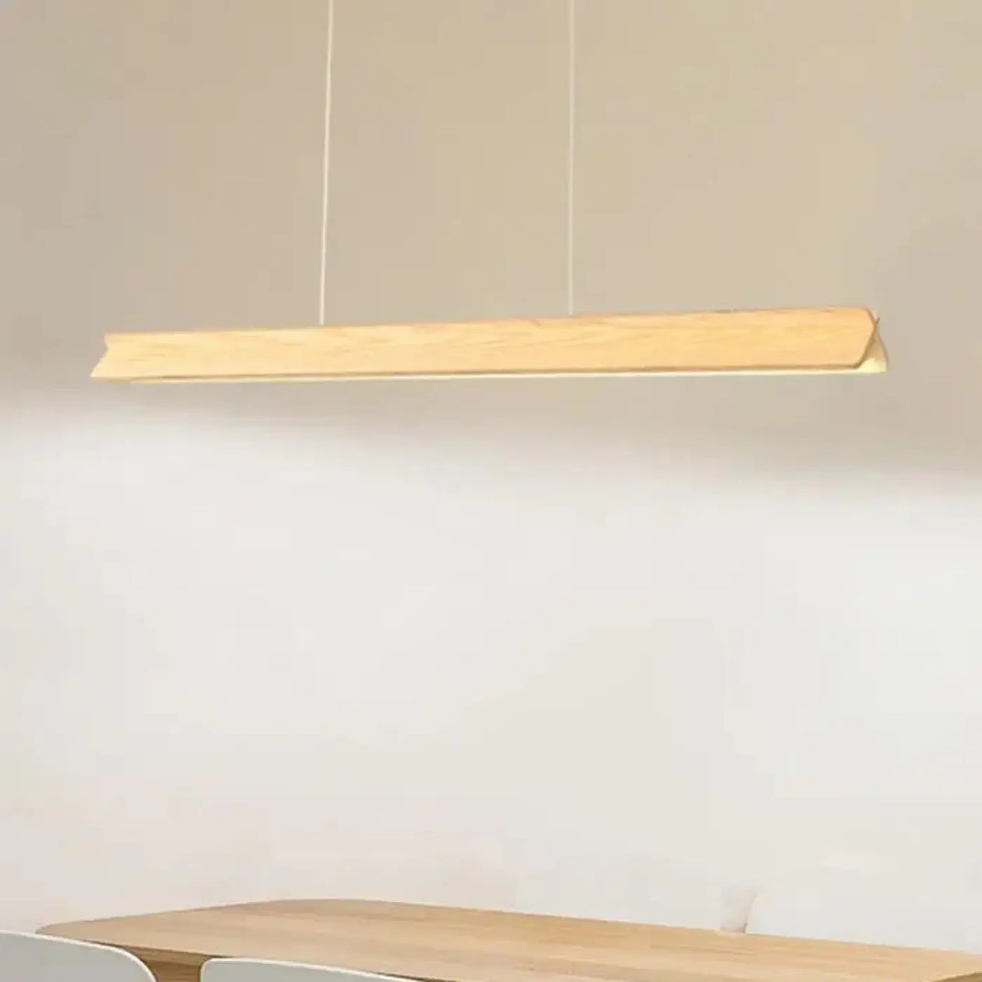 Suspension bois led moderne style linéaire bois foncé