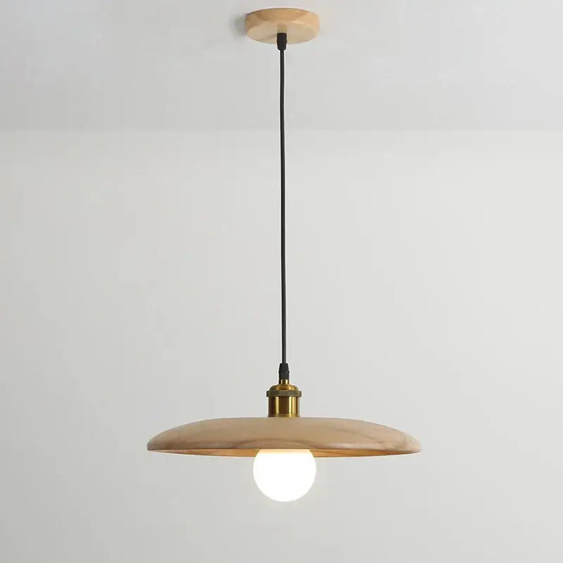 Suspension en bois naturel avec abat-jour rond style minimaliste