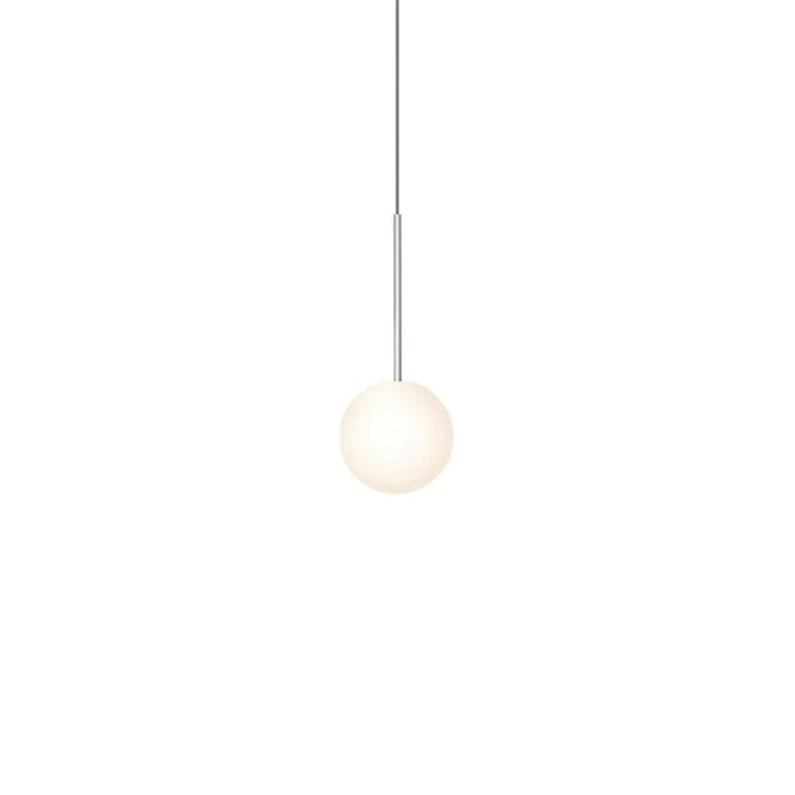 Suspension Bola Sphere chromée, globe en verre opale de 15 cm