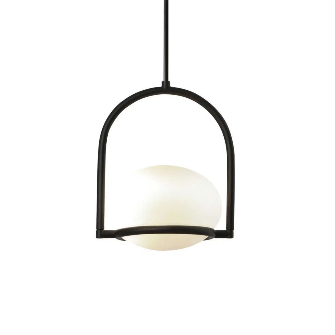 Suspension Coco un globe blanc et monture noire #couleur_noir