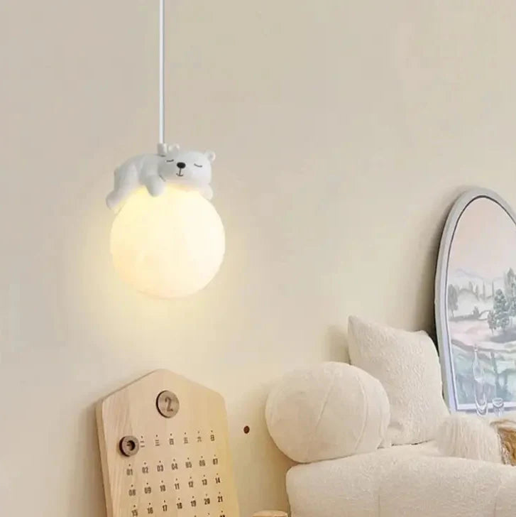 Suspension boules LED avec animaux polaires pour chambre enfant