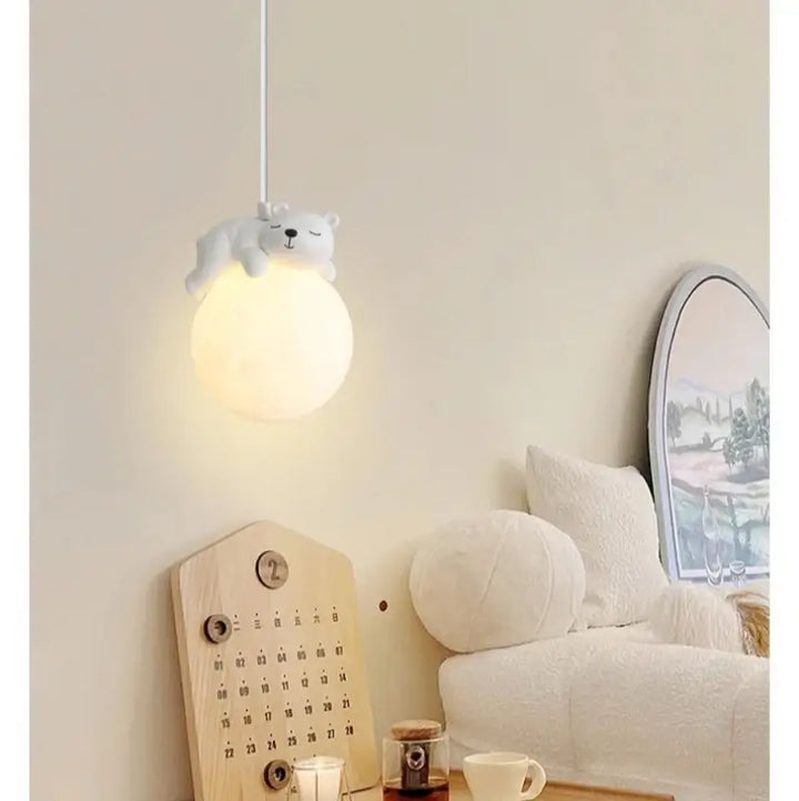 Suspension boules LED avec animaux polaires pour chambre enfant