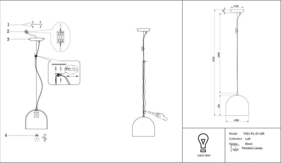 Suspension luminaire broni en métal bronze avec abat-jour coupole minimaliste au-dessus d’une table en béton gris
