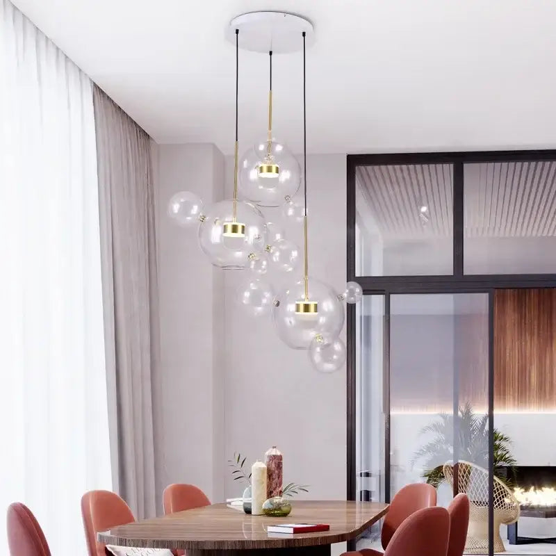 Italian Designer Glass Bubble Ball Pendant Chandelier for Kid Room Dining Kitchen Island Indoor House Decor Hanging
