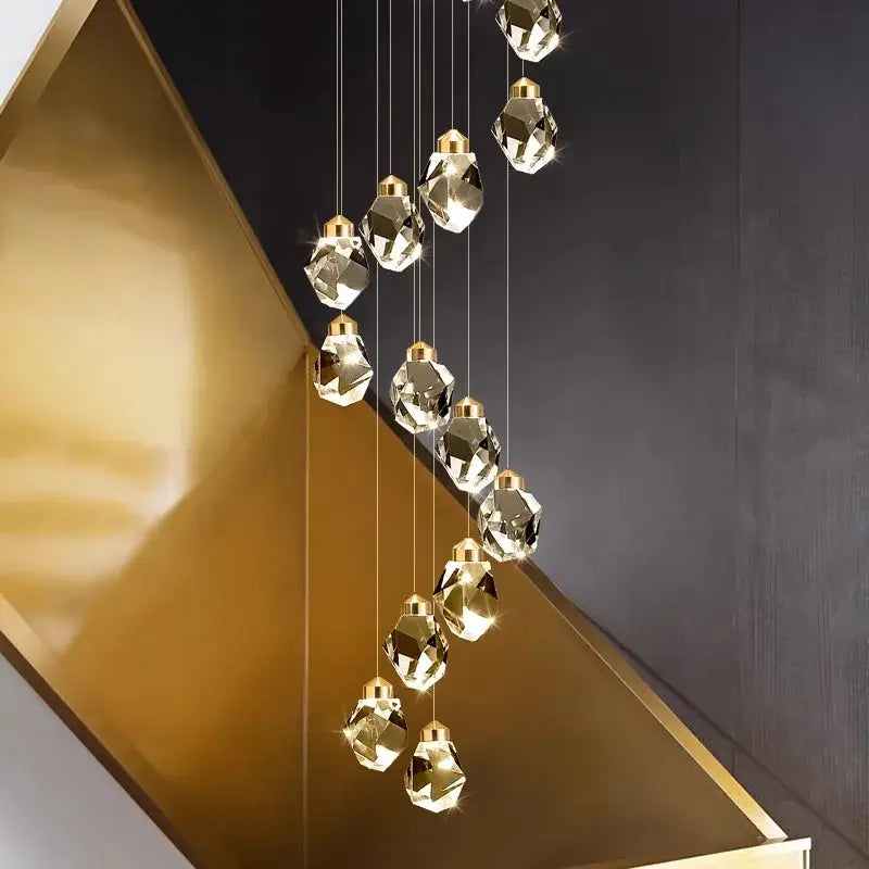 Suspension Cascade Cristal Moderne Élégante Pour Escalier