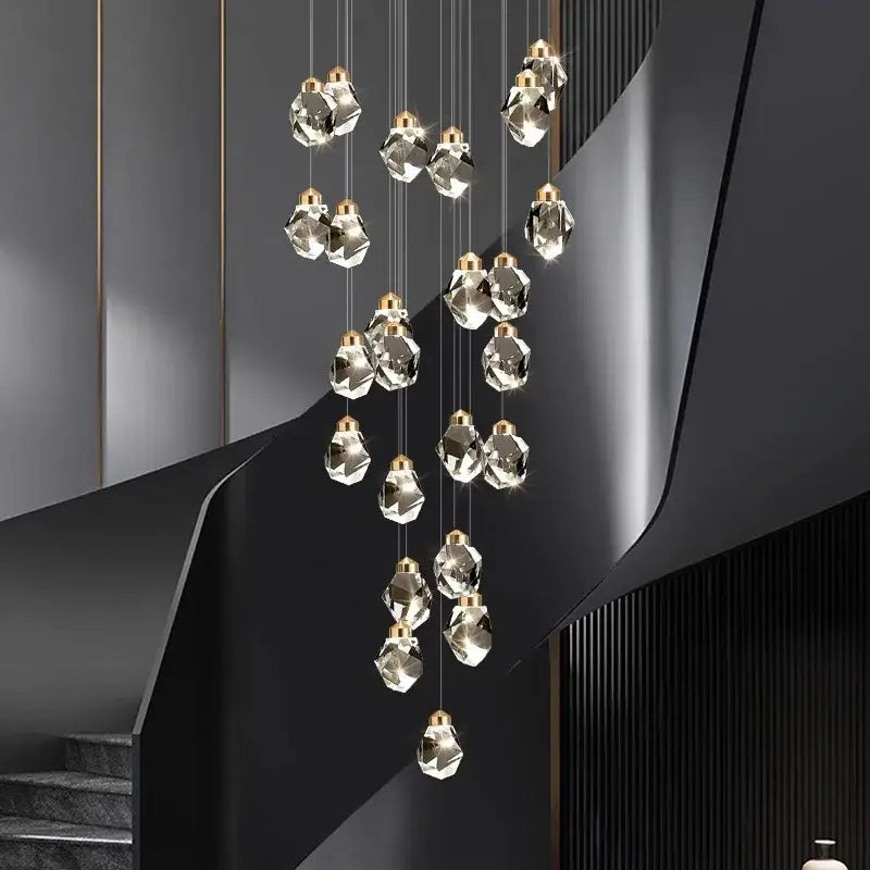 Suspension Cascade Cristal Moderne Élégante Pour Escalier