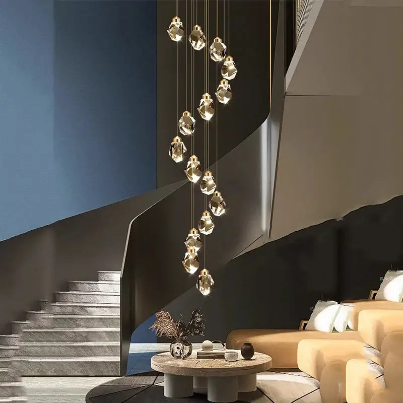 Suspension Cascade Cristal Moderne Élégante Pour Escalier