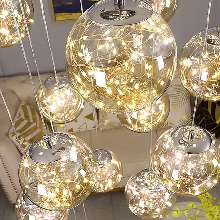 Suspension Cascade Moderne Boules Cristal Ambiance Chic